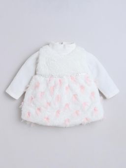 Little Kangaroos - Off White Polyester Full Sleeves Dress With T-Shirt