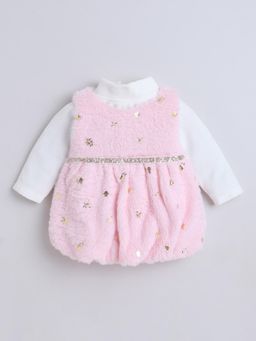 Little Kangaroos - Pink Polyester Full Sleeves Dress With T-Shirt