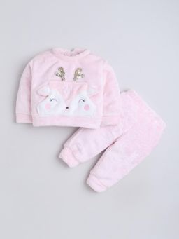 Little Kangaroos - Pink Cotton Blend Full Sleeves Sweatshirt With Joggers