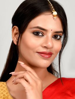 Silvermerc Designs - Gold Plated White Pearl Beaded Borla Maang Tikka