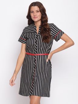 Latin Quarters - Striped Half Sleeve Casual Fit & Flare Dress Black (Set of 2)