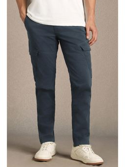 Louis Philippe - Men Navy Solid Flat Front Casual Trousers