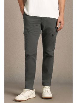 Louis Philippe - Men Grey Solid Flat Front Casual Trousers