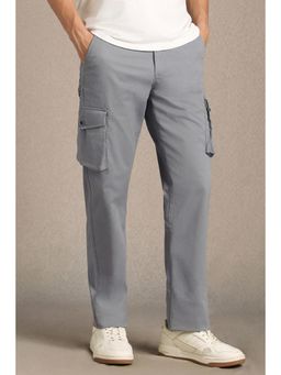 Louis Philippe - Men Grey Solid Flat Front Casual Trousers