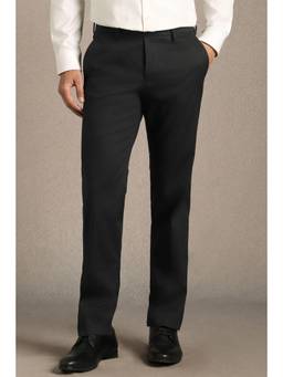 Louis Philippe - Men Black Solid Flat Front Formal Trousers