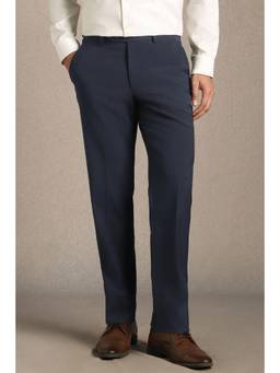 Louis Philippe - Men Navy Solid Flat Front Formal Trousers