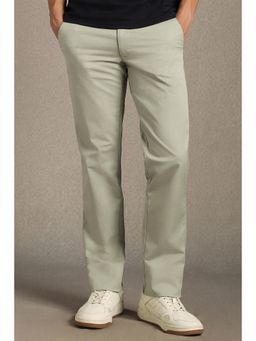 Louis Philippe - Men Green Solid Flat Front Casual Trousers