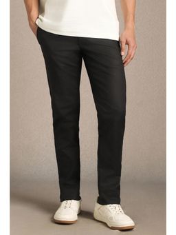 Louis Philippe - Men Black Solid Flat Front Casual Trousers
