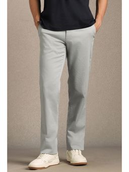Louis Philippe - Men Grey Textured Flat Front Casual Trousers