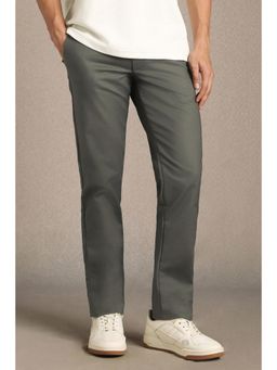 Louis Philippe - Men Grey Solid Flat Front Casual Trousers