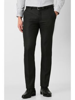 Peter England - Men Black Textured Formal Trousers