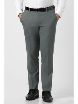 Peter England - Men Grey Textured Formal Trousers