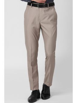 Peter England - Men Beige Solid Formal Trousers