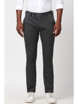 Peter England - Men Grey Textured Formal Trousers