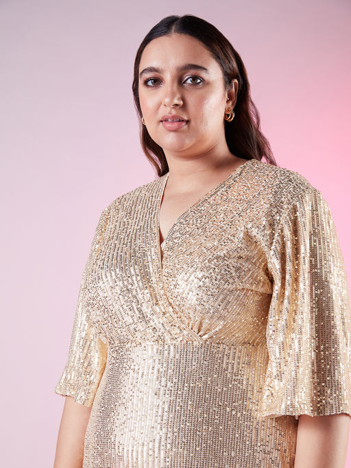 slim fit dress slacks Curveins Plus Size Off-Shoulder Sequin Maxi Dress main image 1