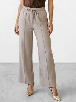 R&B - Women Beige Textured Viscose Blend Pant