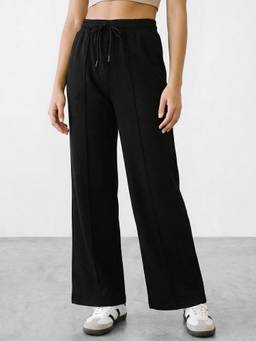 R&B - Women Black Textured Viscose Blend Pant