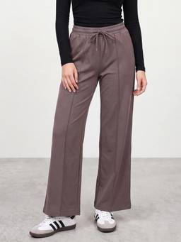 R&B - Women Grey Textured Viscose Blend Pant