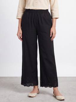 R&B - Women Black Solid/Plain Pure Cotton Pant