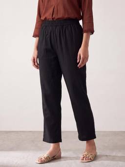 R&B - Women Black Textured Cotton Flex Pant