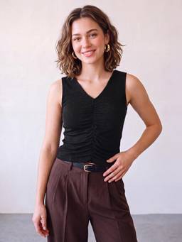 R&B - Women Black Solid/Plain Polyester Top