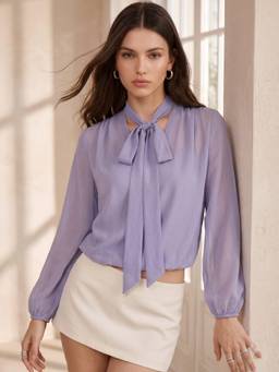 Outzidr - Women Lavender Solid/Plain Polyester Top
