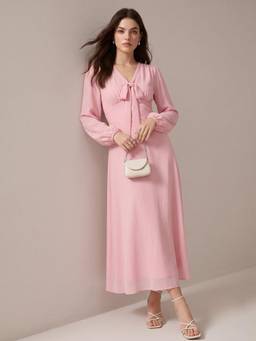 Outzidr - Women Pink Solid/Plain Polyester Dress