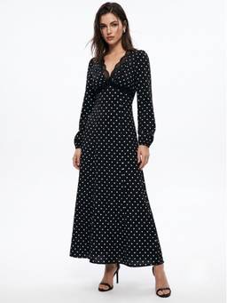 Outzidr - Women Black Polka Dots Polyester Dress
