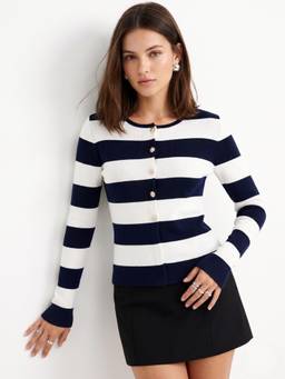 Outzidr - Women Multi-Color Stripes Polyester Cardigan