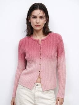 Outzidr - Women Pink Textured Polyester Cardigan