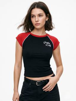 Outzidr - Women Black Colorblock Cotton T-Shirt