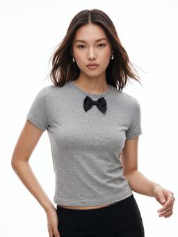 Outzidr - Women Grey Solid/Plain Cotton Blend T-Shirt