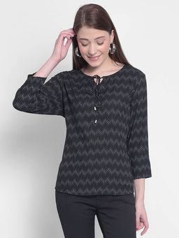 CRIMSOUNE CLUB - Womens Black Tie-Up Printed Top