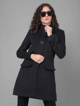 CRIMSOUNE CLUB - Womens Black Mandarin Collar Overcoat