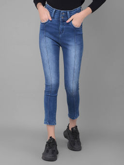 CRIMSOUNE CLUB - Womens Blue Light Fade High Waist Cropped Jeans