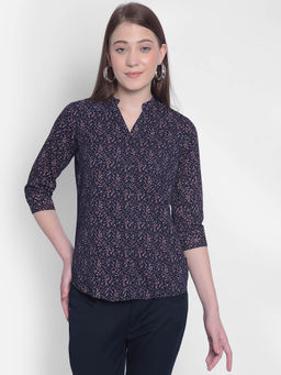 CRIMSOUNE CLUB - Womens Navy Blue Floral Shirt