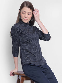 CRIMSOUNE CLUB - Womens Navy Blue Printed Shirt