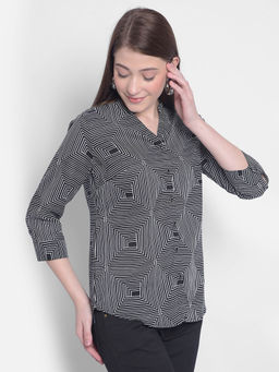 CRIMSOUNE CLUB - Womens Black Geometric Printed Shirt