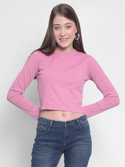CRIMSOUNE CLUB - Womens Pink Crop Length Long Sleeved Top
