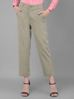 CRIMSOUNE CLUB - Womens Olive Pleated Straight Trousers