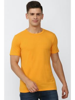 Peter England - Men Mustard Solid Crew Neck T-Shirts