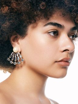 Estele - Gold Plated Pearl Deco Statement Stud Earrings for Women