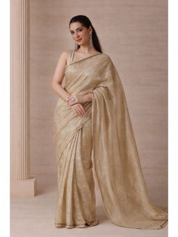 HANDME - Ready To Wear Gold Tissue Embroidered Saree with Unstitched Blouse