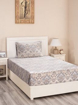 Maspar - Nouveau Tradition Lawn Rerun 300 TC Cotton Neutral Single Bed Sheet With 1 Pillow Cover