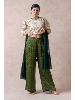 THETAA - Green Crop Top with Palazzo and Dupatta