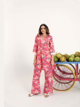 Pratapsons - Vibrant Pink Floral Printed Cotton Co-Ord Set