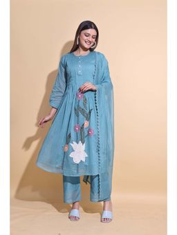NIKATT - Women Floral Print Embroidered Anarkali Kurta with Pant and Dupatta