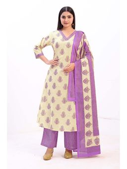 NIKATT - Floral Printed Straight Beige Kurta with Pant and Dupatta