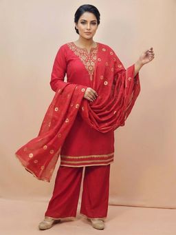 SAKSHI- The Wedding Store - Red Kurta with Palazzo and Dupatta