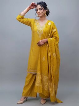 SAKSHI- The Wedding Store - Yellow Kurta with Palazzo and Dupatta